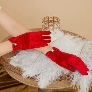 Elegant Red Velvet Gloves Pearls Tea Church Formal Red Tie Derby